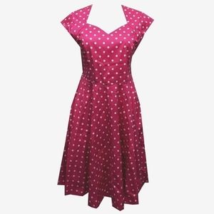 Vintage 50s Audrey Hepburn Style Polka Dots Women's Petite Pink Dress
